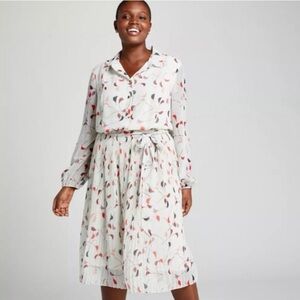 #102 Pretty Lane Bryant White Dress with Pink and Red Leaf Print. Size 20